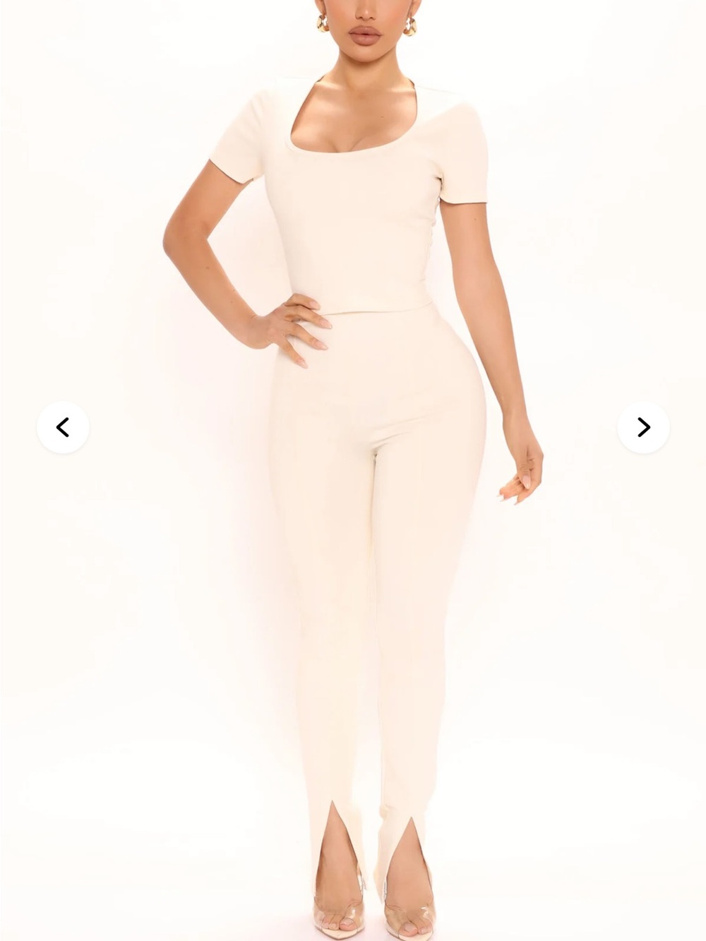 Fashion Nova - Like New Short Sleeve Legging Set 31.5 - Cream
